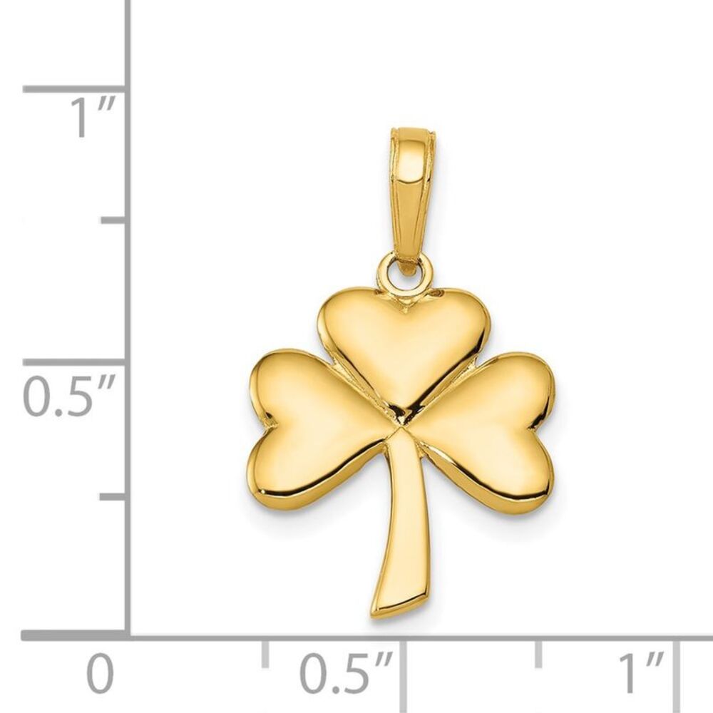 14k Yellow Gold Polished Solid Shamrock Pendant - image 4